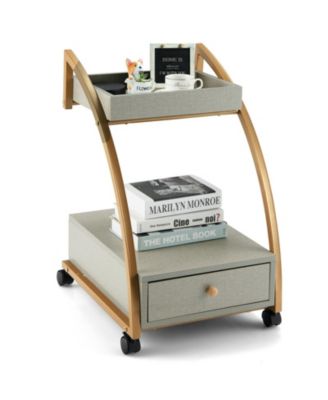 Modern 2-Tier Rolling End Table with Tray Top and Pull-Out Drawer