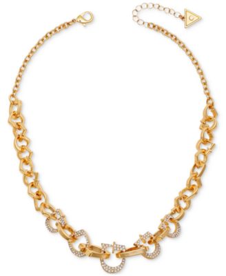 GUESS Gold-Tone Pavé G Link Chain Necklace, 16" + 2" extender