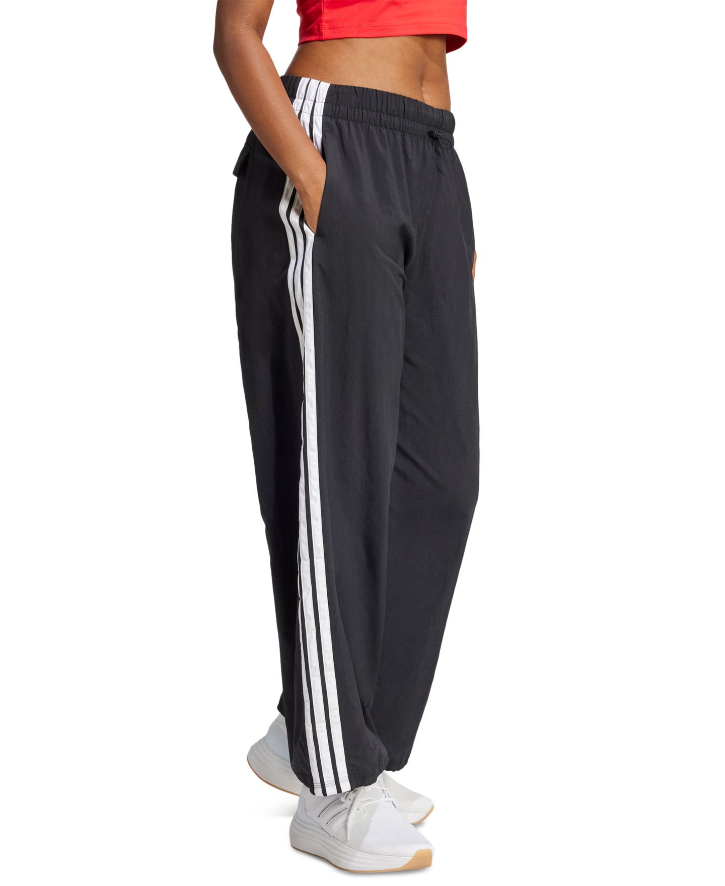 Женские брюки adidas Three Stripe Parachute, цвет: Чёрный / Белый — фото 2
