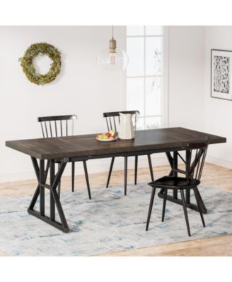 Farmhouse Dining Table for 6, 70.8" Rectangular Wood Table with Heavy Duty Metal Legs for Kitchen or Dining Room