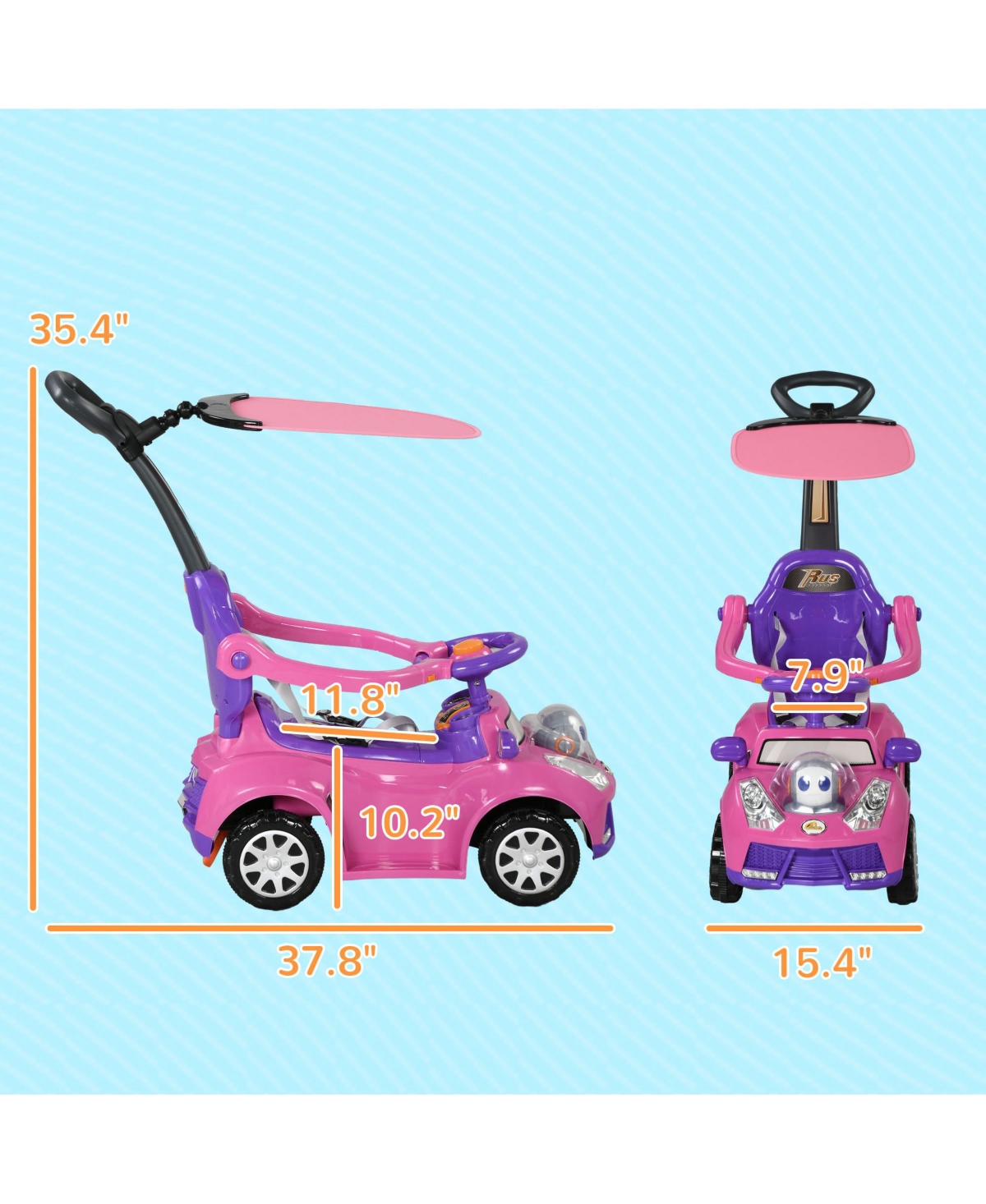 Qaba 1 Push Car, Sliding Car with Removable Handle, Music, Horn,