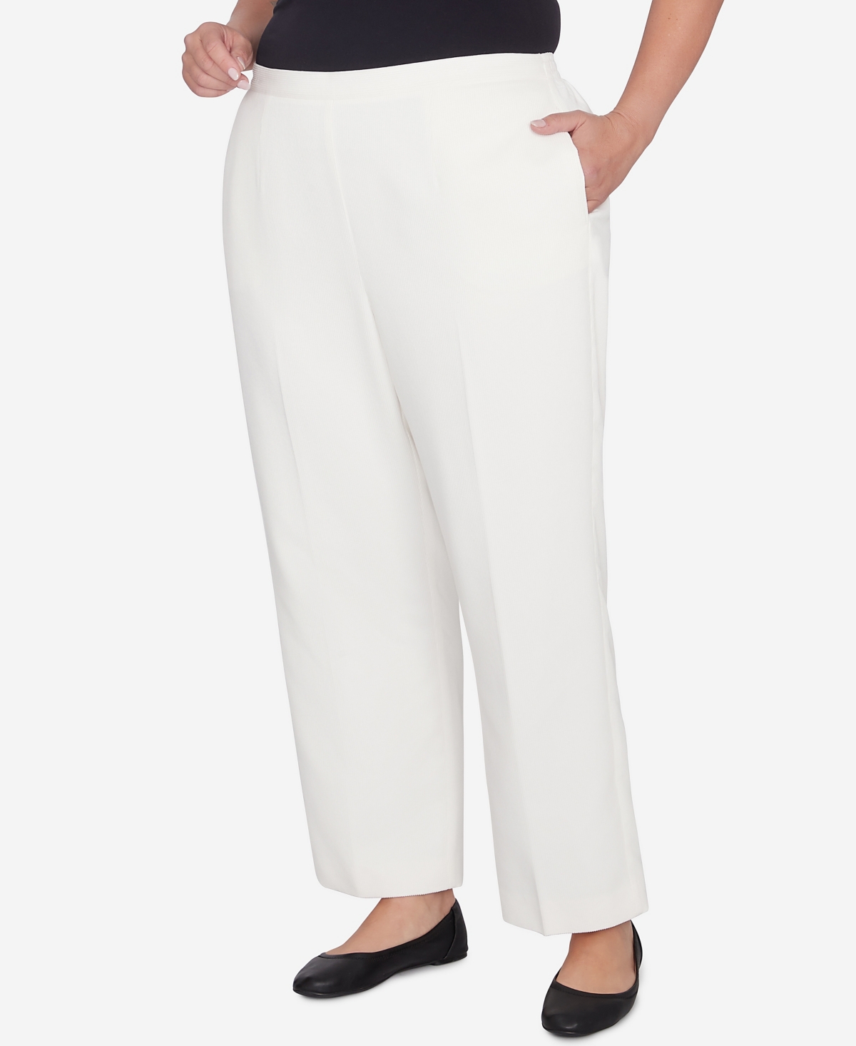 Alfred Dunner Plus Size Copenhagen Soft Heather Microfiber Average Length Pants In Winter White