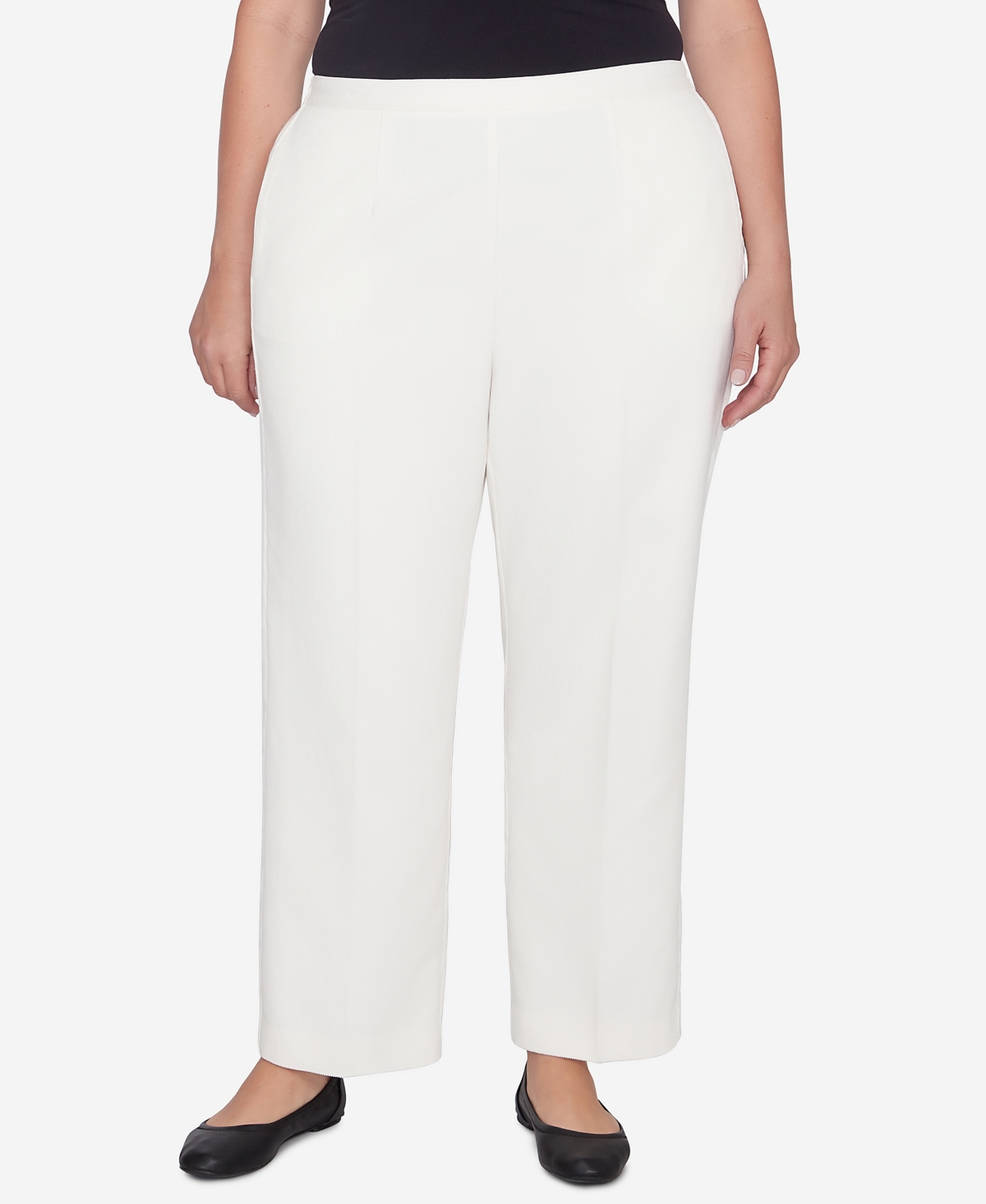 Alfred Dunner Plus Size Copenhagen Soft Heather Microfiber Average Length Pants In Winter White