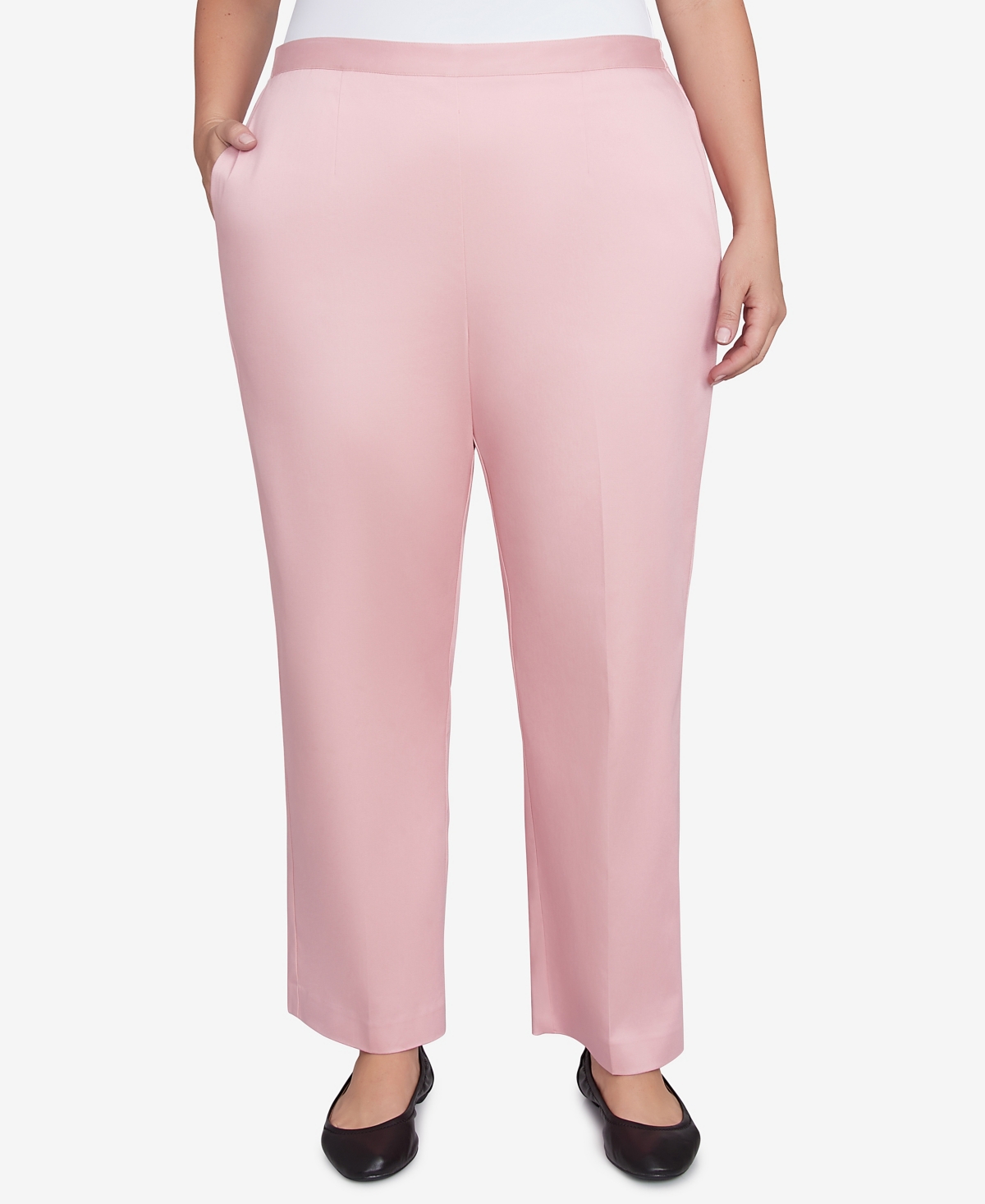 Alfred Dunner Plus Size Coming Up Roses Sateen Woven Short Length Pants In Rose