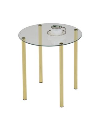 - Milnai Round Side End Accent Table, Gold Metal/Glass
