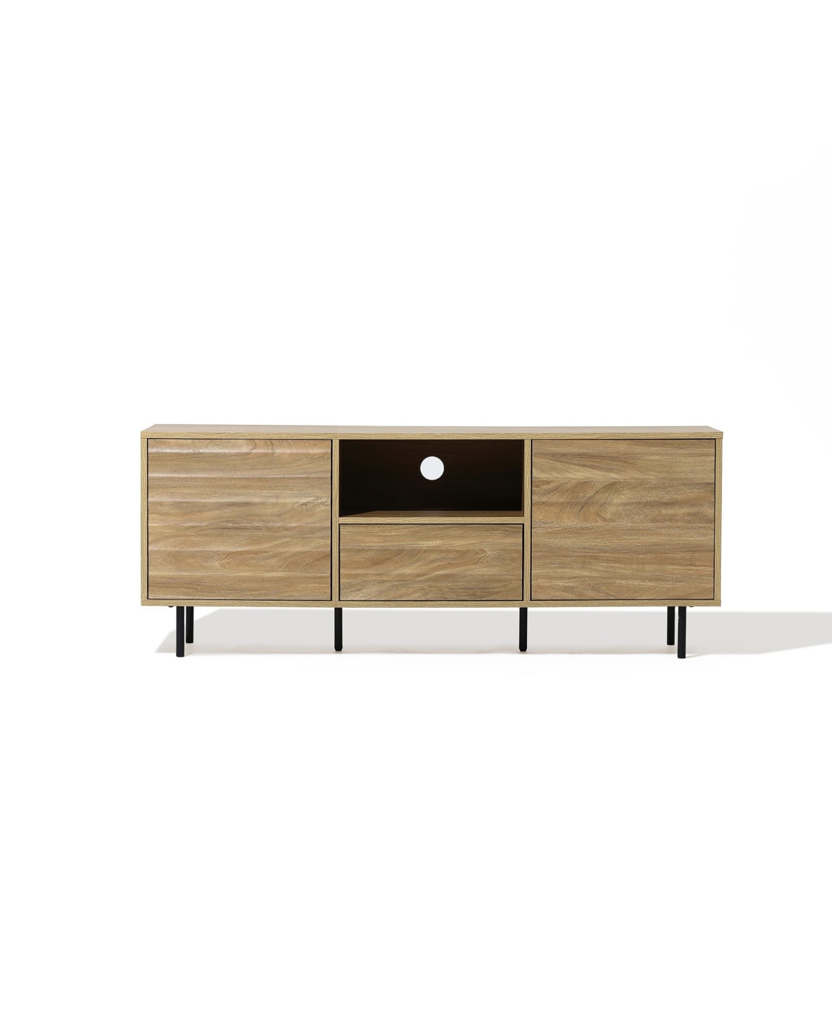 Luxenhome Mid-century Modern Wave 2-door 1-drawer Tv Console With Metal Legs In Natural