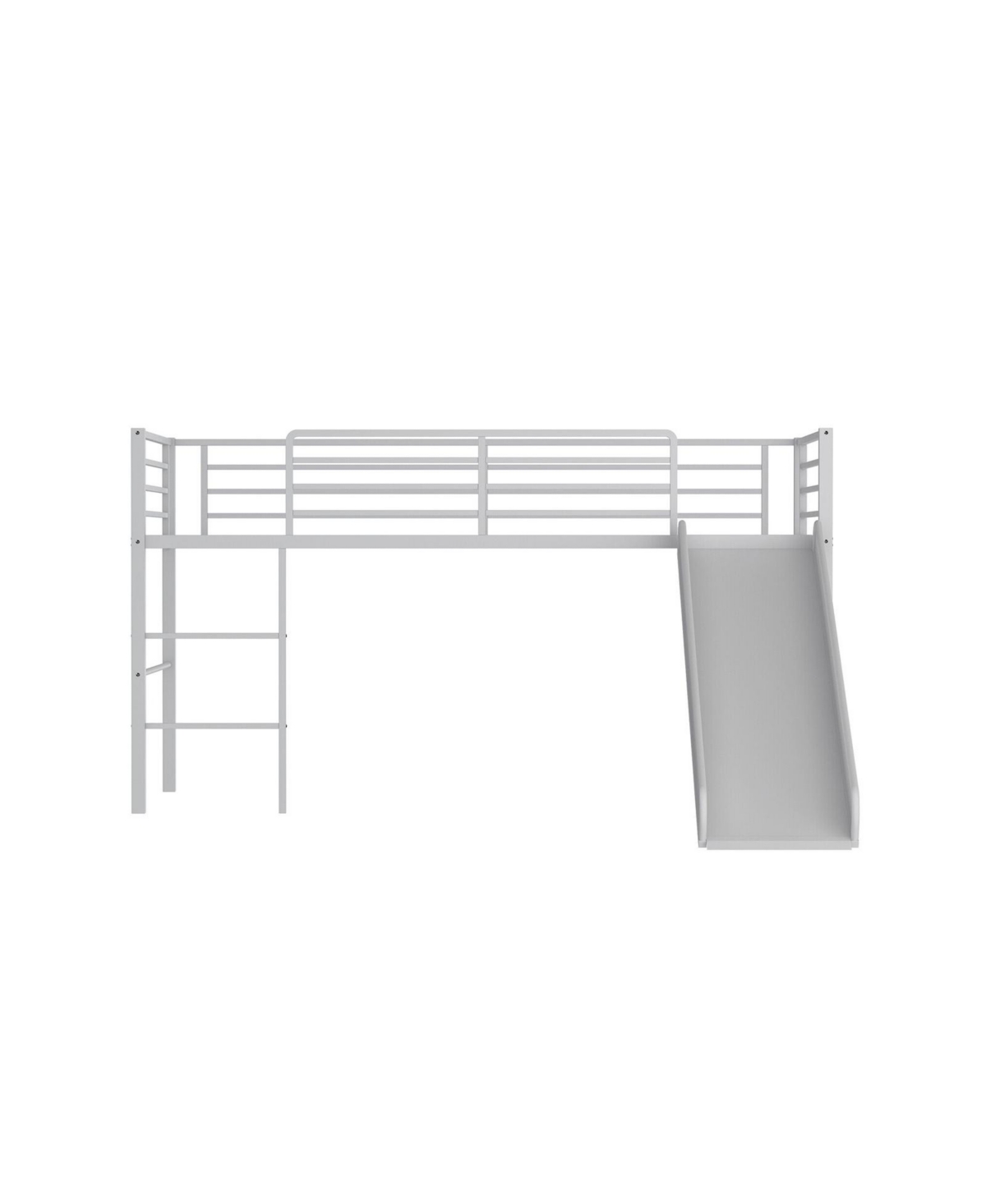 Twin Metal Loft Bed with Slide Safety Guardrails and Built-in Ladder - Silver