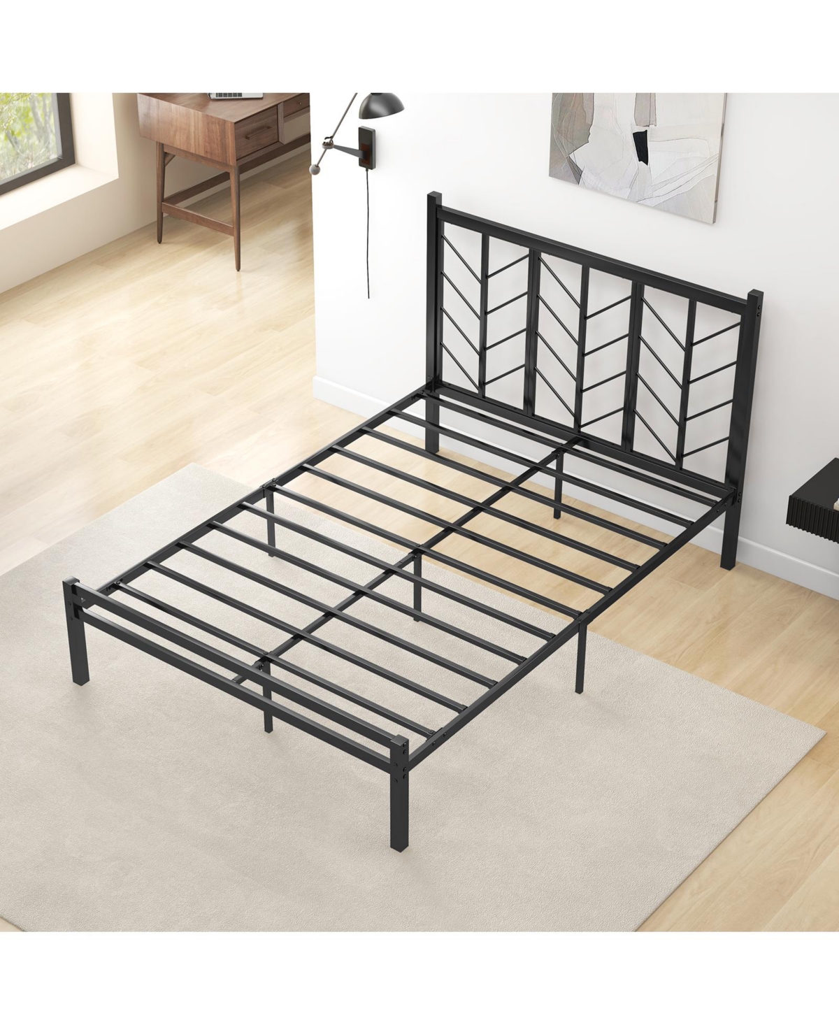 Gouun Full Size Platform Bed with Headboard and Metal Frame-Full Size