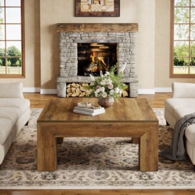 39.4-Inch Square Coffee Table for Living Room, Farmhouse All MDF Accent Center Cocktail Table