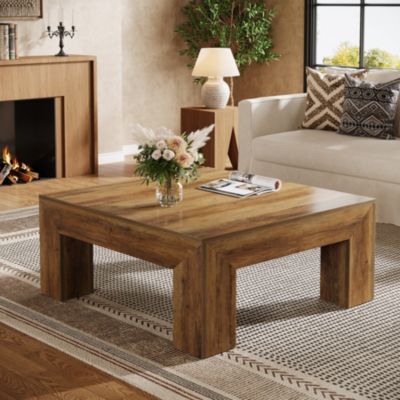 39.4-Inch Square Coffee Table for Living Room, Farmhouse All MDF Accent Center Cocktail Table