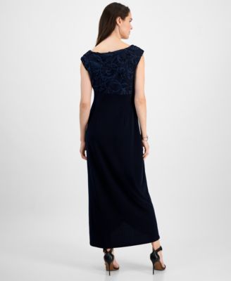 Petite Soutache Faux-Wrap Gown