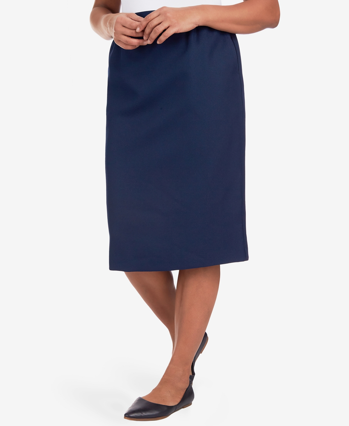 Alfred Dunner Petite Cinch Waist Midi Skirt with Slant Pockets