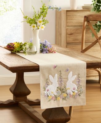 Elrene - Hop Embroidered Bunny Fabric Runner, 14" x 70"