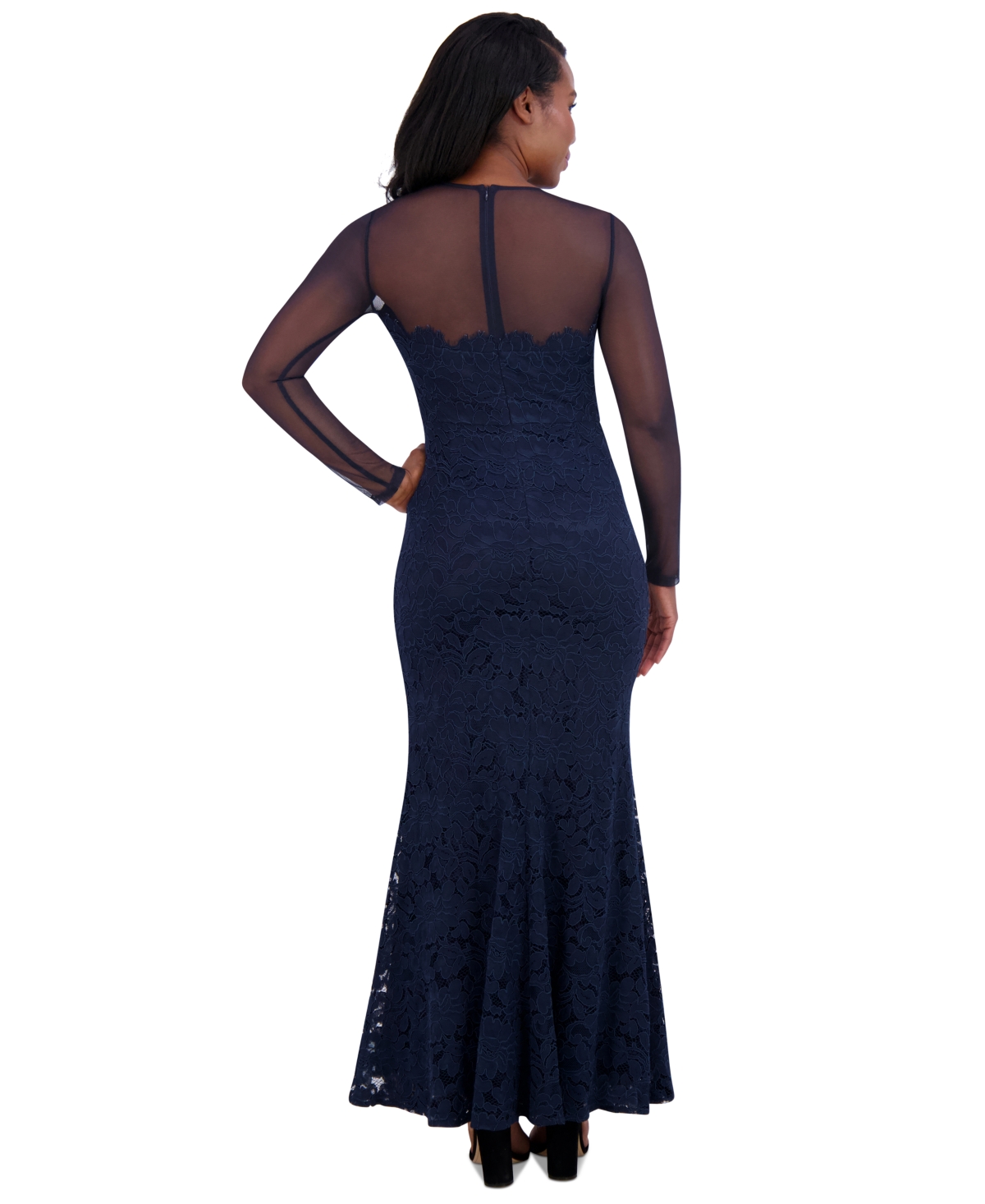 ELIZA J WOMEN'S EMBROIDERED ILLUSION-SLEEVE GOWN 