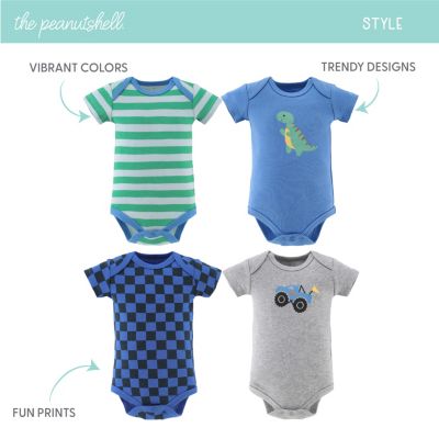 Baby Boys Truck Dino Bodysuits, 4-Pack