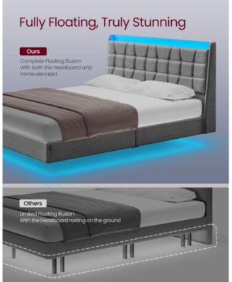 Queen Size Floating Bed Frame with LED Lights for Modern Bedroom Decor