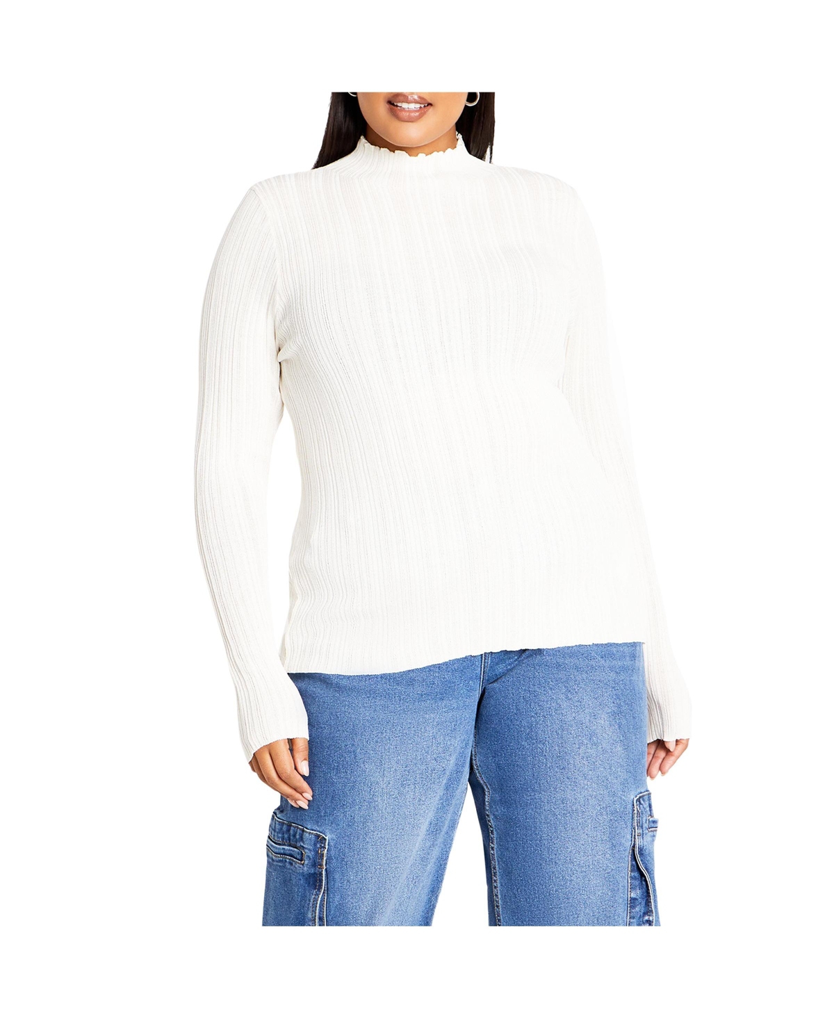 Plus Size Crinkle Knit Sweater - Cream