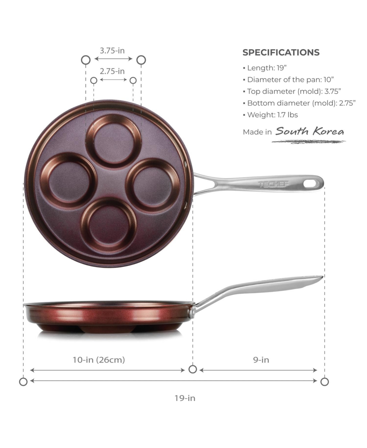 Techef Eggcelente Pan, Swedish Pancake Pan, Plett Pan, Multi Egg Pan, 4-Cup Egg Frying Pan, Nonstick Egg Cooker Pan