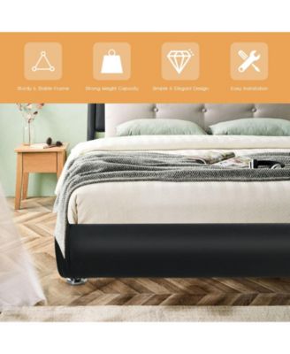 Full Size Faux Leather Upholstered Platform Bed Adjustable Headboard