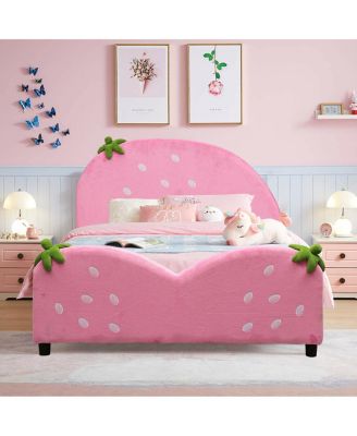 Kids Children Upholstered Berry Pattern Toddler Bed