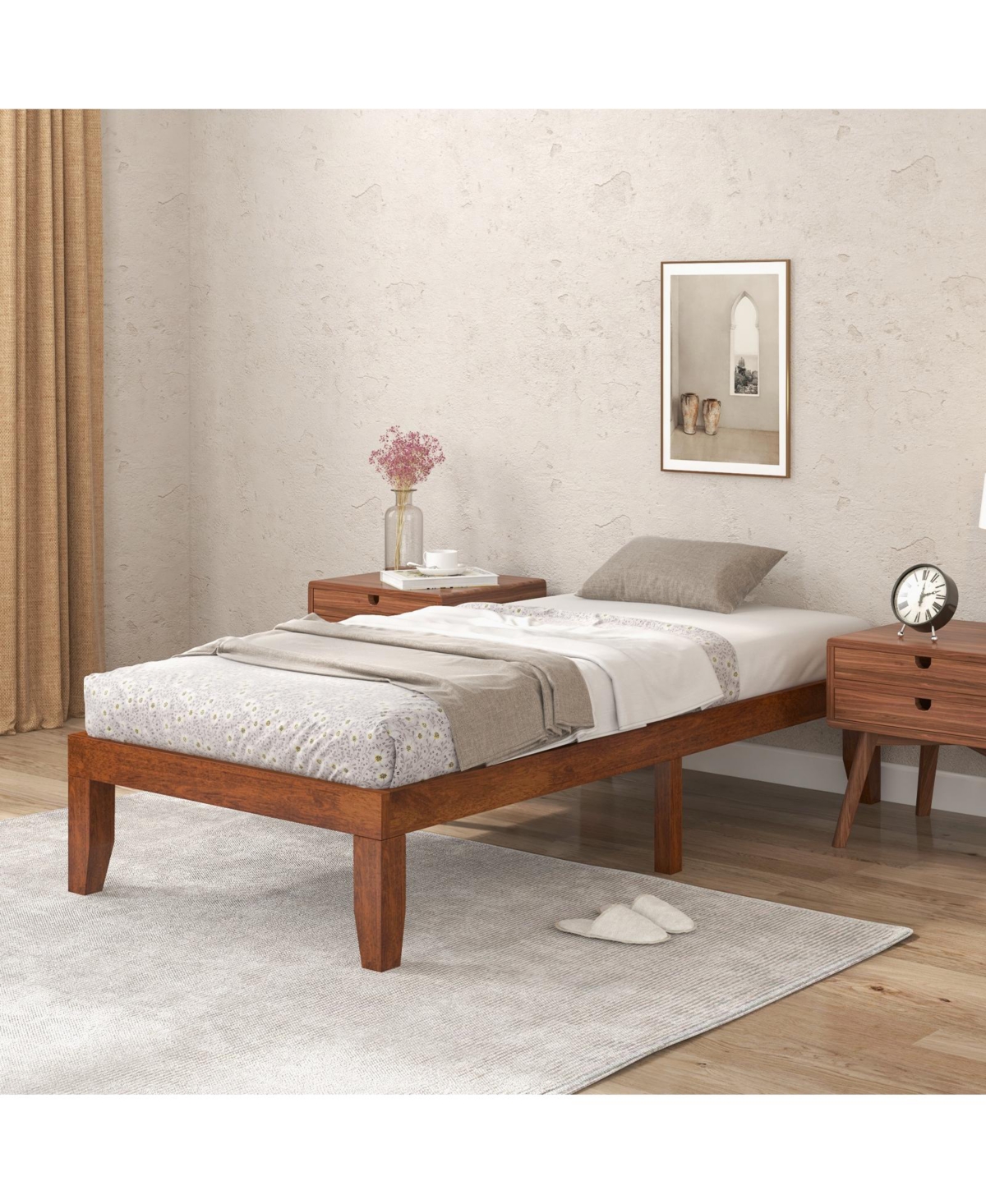 Gouun 14 Inch Twin Wood Platform Bed Frame with Wood Slat Support