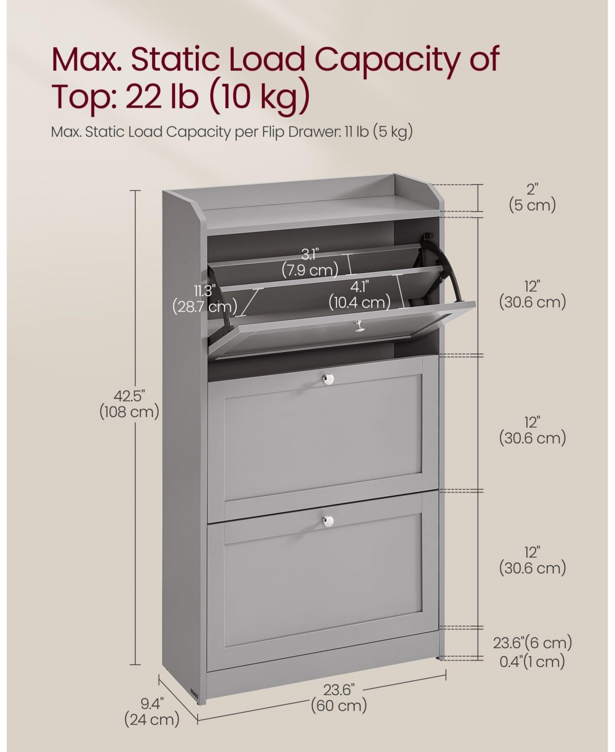 Slickblue Shoe Cabinet with 3 Flip Drawers, Shoe Storage Cabinet, Adjustable and Removable Dividers, Holds up to 18 Pairs of Shoes