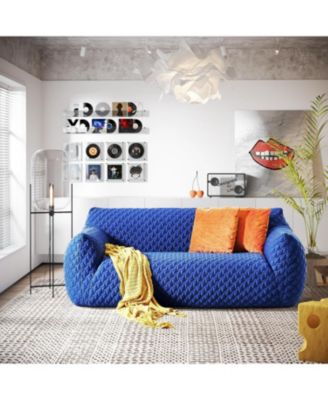 2 Seater Loveseat Sofa, No Assemble Required Couch, Modern 3-Seater Deep Soft Upholstered Comfy Sofa with Armrest Backrest and 2 Pillows for Small Space Bedroom, Royal Blue, Black Friday Deal 2024