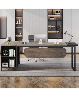 70.8" Executive Desk with 55" File Cabinet, Modern L Shaped Computer Desk with Storage Shelves and Cabinet, Large L Shaped Executive Desk for Home Office