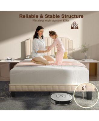 Heavy Duty Upholstered Bed Frame with Rivet Headboard-Full Size