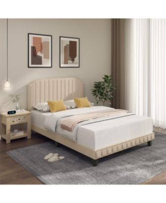Heavy Duty Upholstered Bed Frame with Rivet Headboard-Full Size