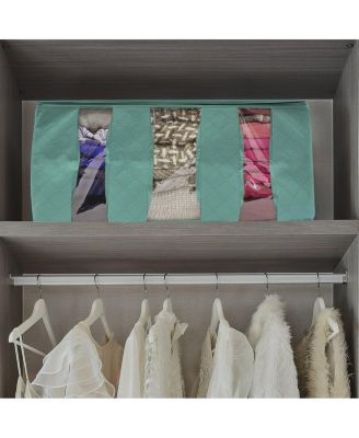 Foldable Storage Bag Organizers, 3 Sections, Great for Clothes, Blankets, Closets, Bedrooms, and More, 2-Pack (Teal