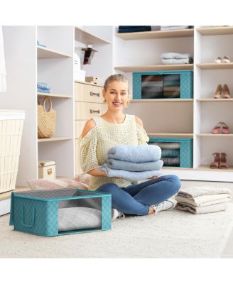 6 Pack Medium Foldable Clothes Storage Bags with Clear Window, Zipper Lid and Carry Handles - for Organizing Bedroom, Closet, Home (Aqua)