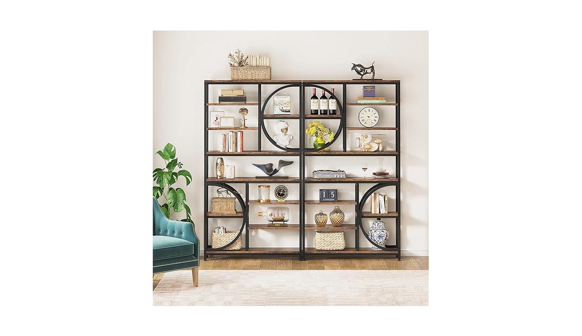 Tribesigns Bookshelf, Industrial 8-Tier Etagere Bookcases, 77-Inch Tall Book Shelf Open Display Shelves, Wood Look Accent Shelving Unit with Metal Fra