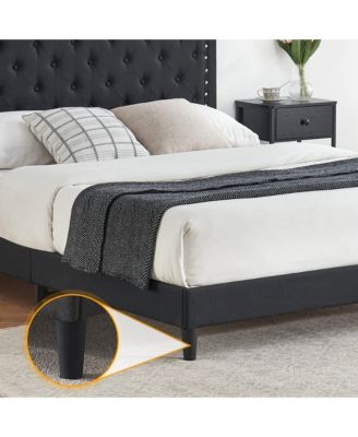 Full Bed Frame with Adjustable Headboard, Platform Bed Frame
