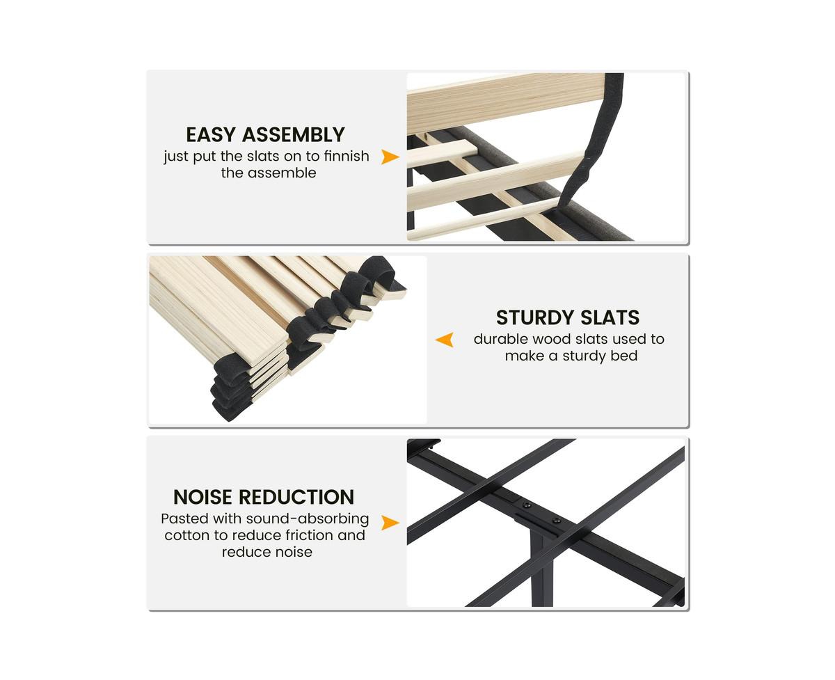 gaomon Size Platform Bed Frame, Modern Balck Upholstered Bed Frame with Adjustable Headboard, Button Tufted Decor, Noise Free Wood Slats Mattres