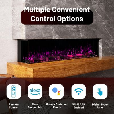 50" 3-Sided Electric Fireplace,Wall Mount/Recessed,WiFi & App Control,RGB Flame,1500W/3000W