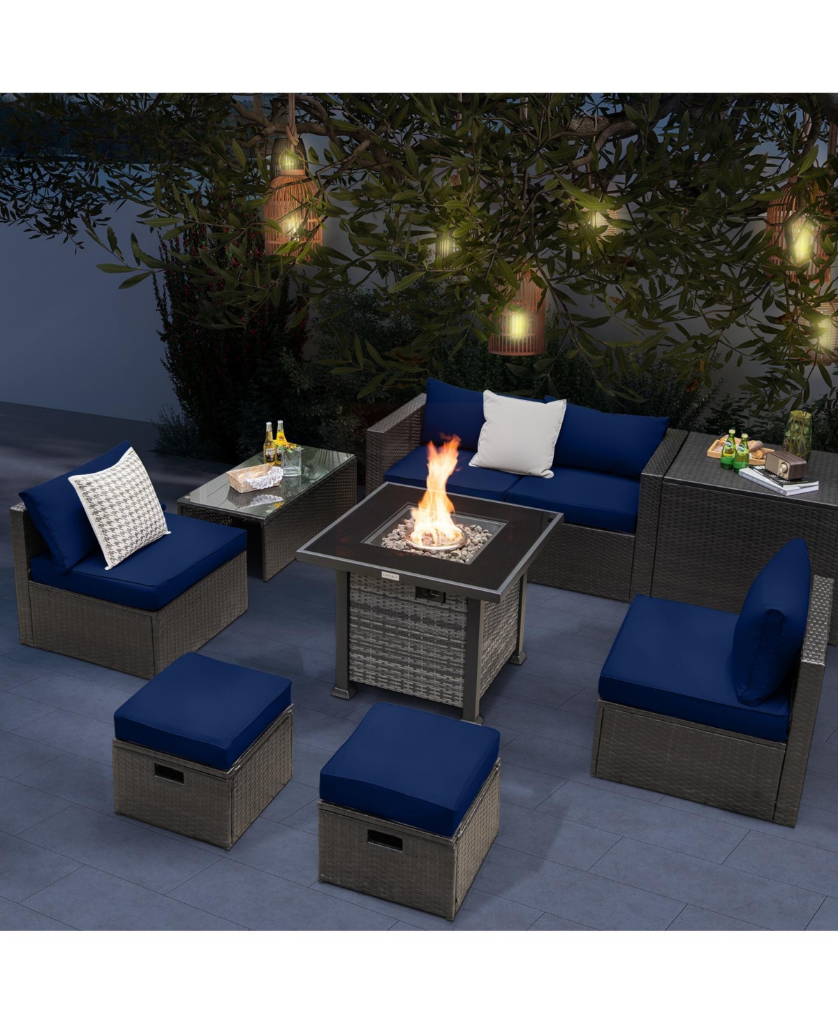 Outdoor 9 Pieces Patio Furniture Set with 50 000 Btu Propane Fire Pit Table