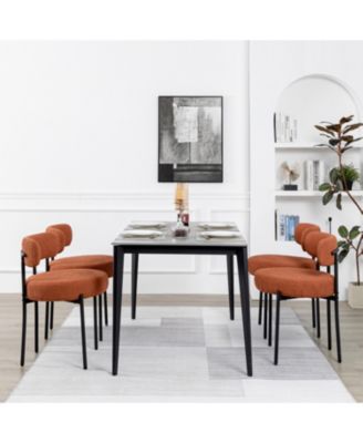 Boucle Dining Chairs Set of 4, Upholstered Kitchen Dining Room Chairs, Side Chairs with Thick Cushions and Metal Legs