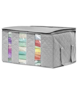 Foldable Storage Bag Organizers, 3 Sections, Great for Clothes, Blankets, Closets, Bedrooms, and More, 2-Pack (Gray