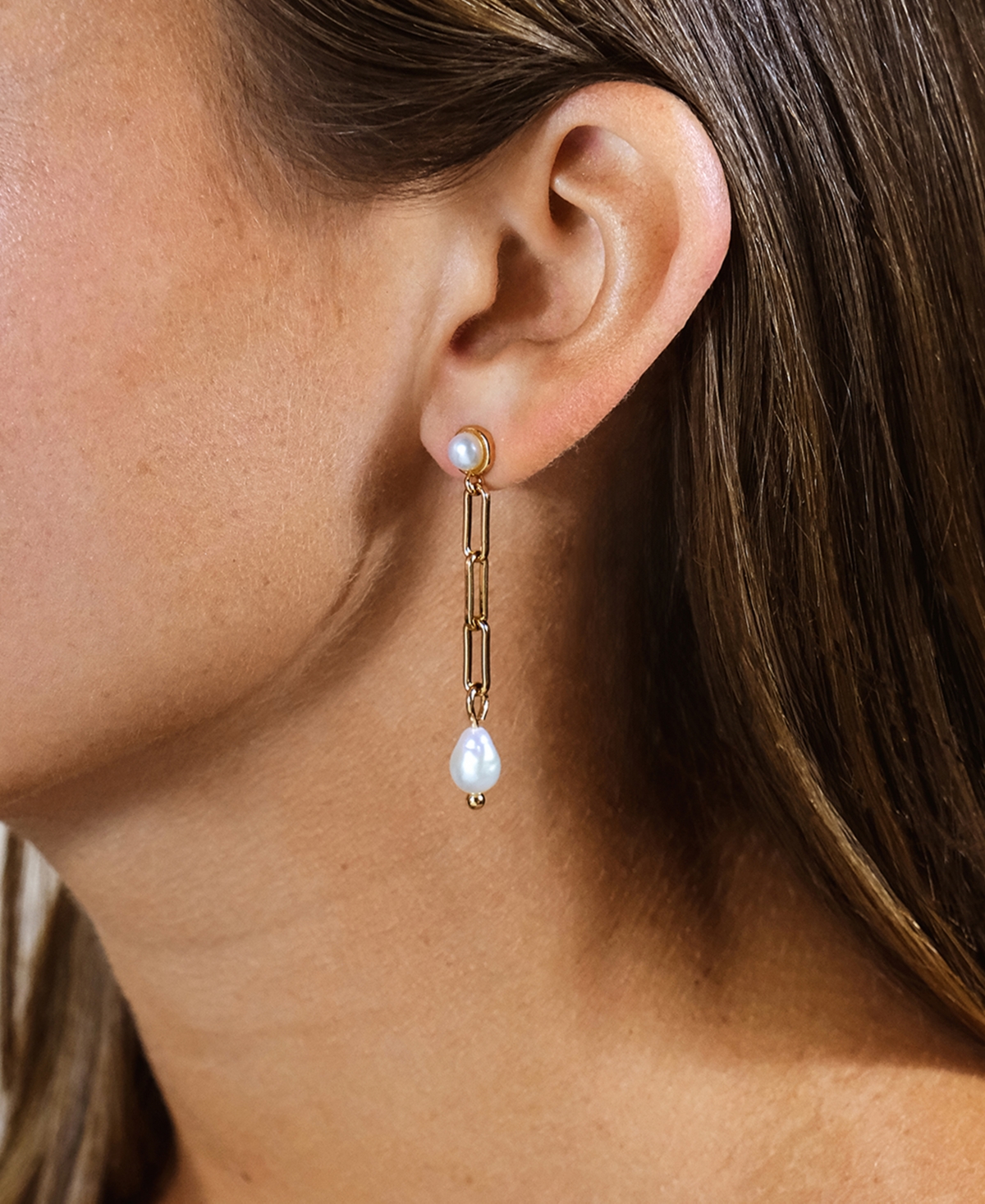 Sterling Forever Fayelynn Mother Of Pearl Chain Drop Earrings In Gold