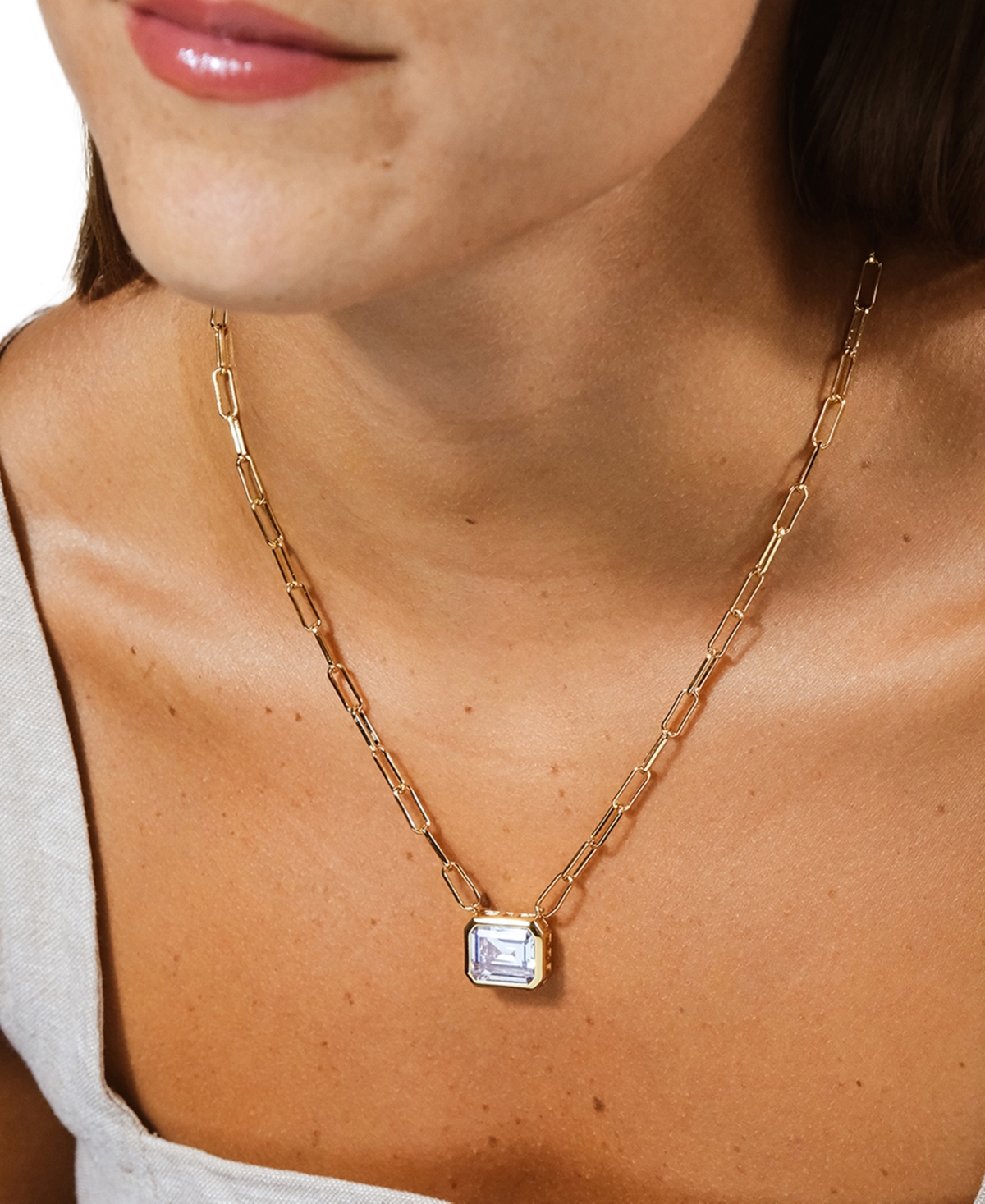Sterling Forever Camille Bezel Cubic Zirconia Statement Necklace In Gold