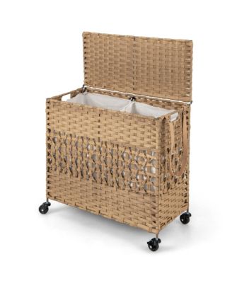 110L Laundry Hamper with Wheels Clothes Basket Lid and Handle and 2 Liner Bags