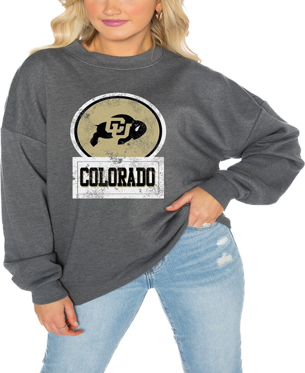 GAMEDAY COUTURE WOMEN'S CHARCOAL COLORADO BUFFALOES DROP SHOULDER FLEECE DROP PULLOVER SWEATSHIRT 