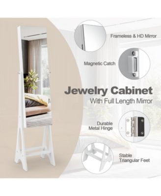 Freestanding Jewelry Cabinet Armoire Organizer with Bevel Edge Mirror