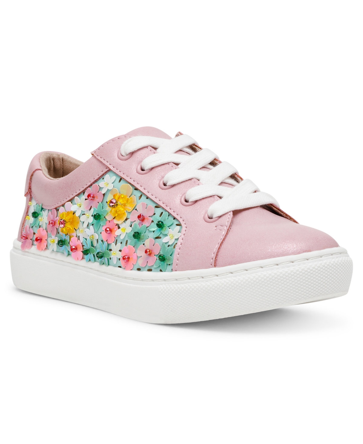 Betsey Johnson Little And Big Girls Romy Floral Sequin Sneaker In Pink Multi