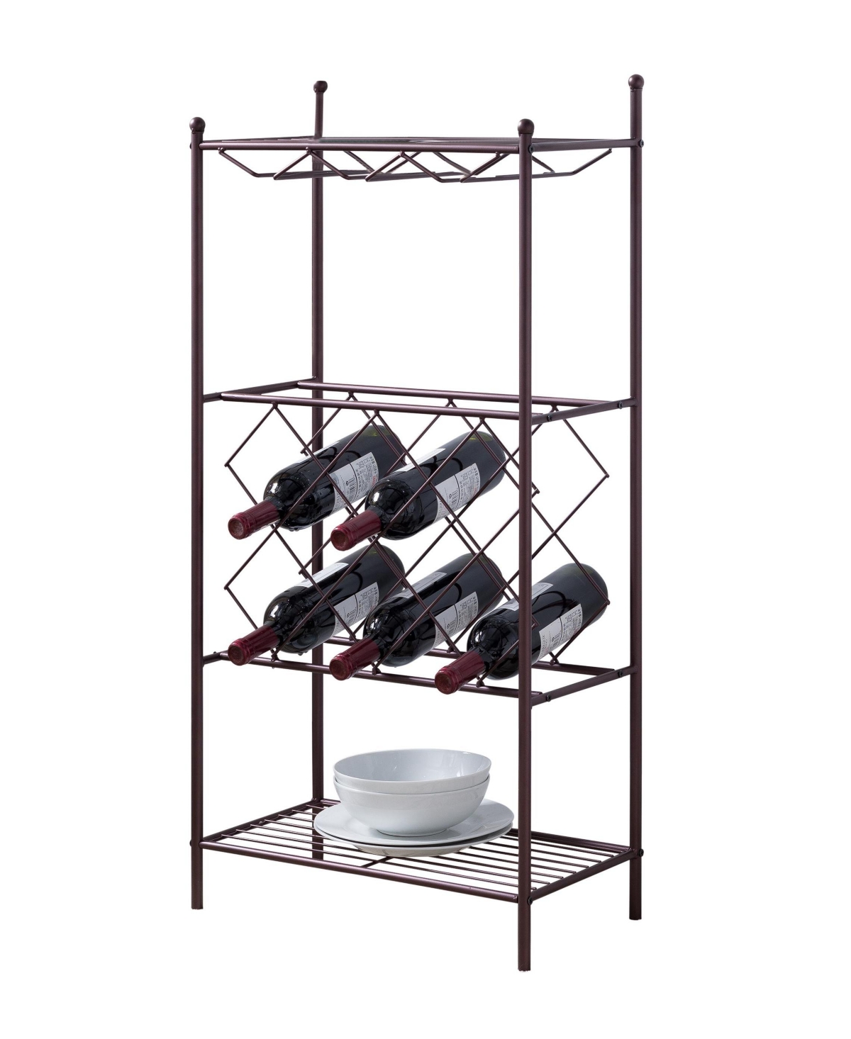 Kings Brand Furniture Freestanding Floor Metal Wine Rack Stand, Wine Bottle Liquor Cabinet with Glass Holder & Storage Shelves –- Bronz