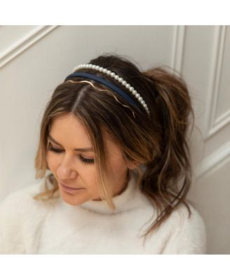 Headband Set - Blue + Pearl + Gold