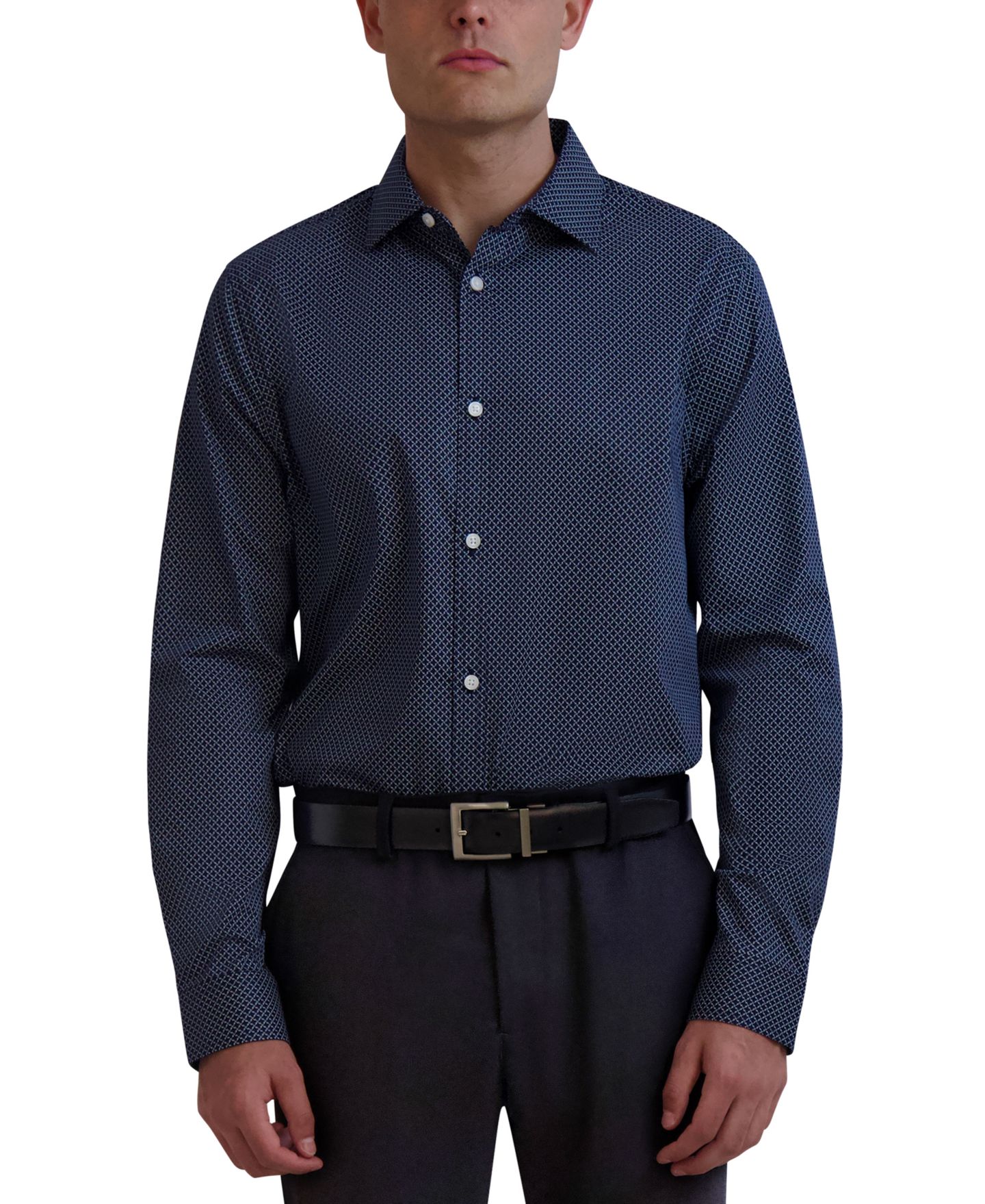 Мужская рубашка KARL LAGERFELD PARIS Slim-Fit Geo-Print Dress Shirt, цвет: Синий — фото 1