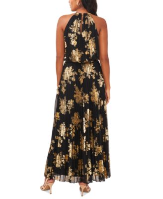 Metallic-Print Pleated Blouson Gown, 2P-20