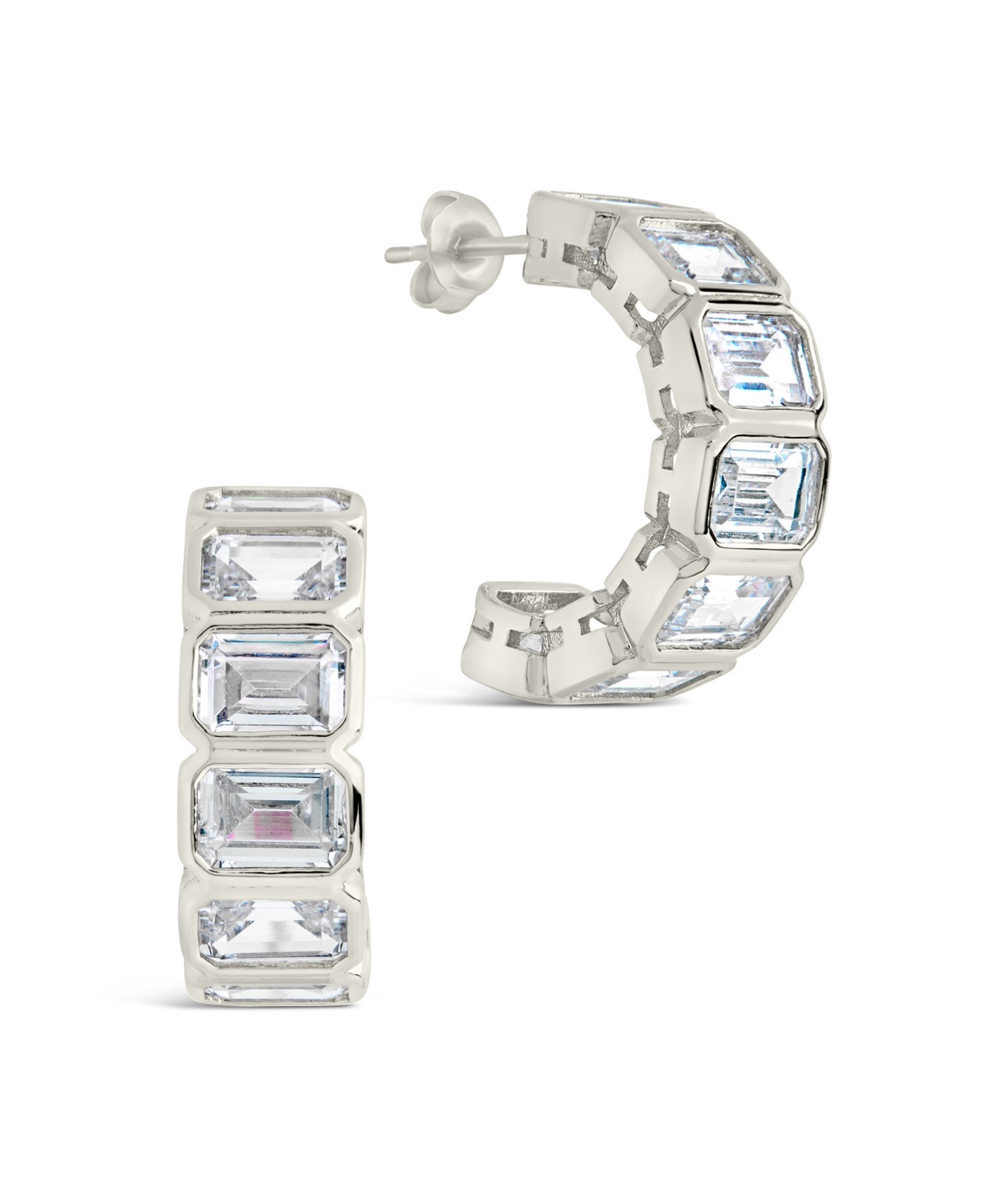 Sterling Forever Nyssa Bezel Cubic Zirconia Station Hoop Earrings In Silver